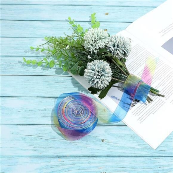 Rainbow Organza Satin Ribbon 1 Inch x 50 Yards Sheer Colorful Ribbon for Crafts - Picture 6 of 8